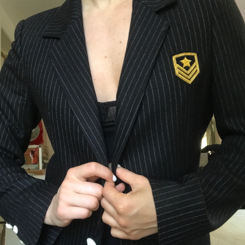 LAVEER pinstripe blazer with nautical appliqué